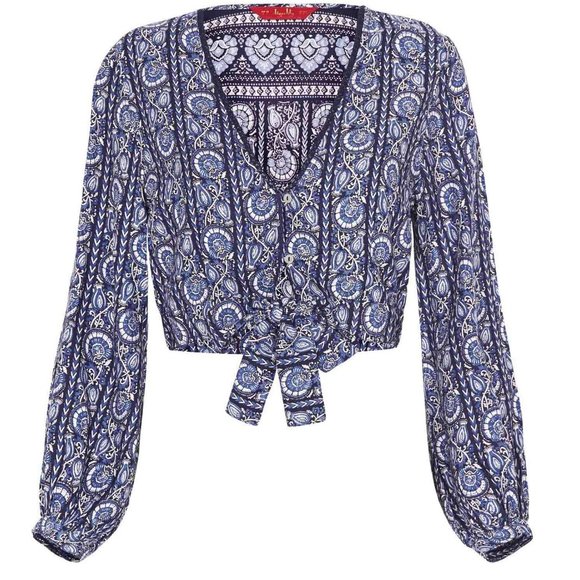 TIGERLILY Adalie Blue V Neck Long Sleeve Tie Front Crop Top NWT - Picture 3 of 12